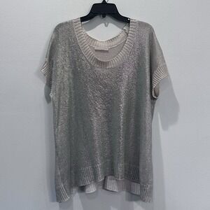 Stefanel Iridescent Short Sleeve Linen‎ Sweater Size XS-runs Large Lagen Look